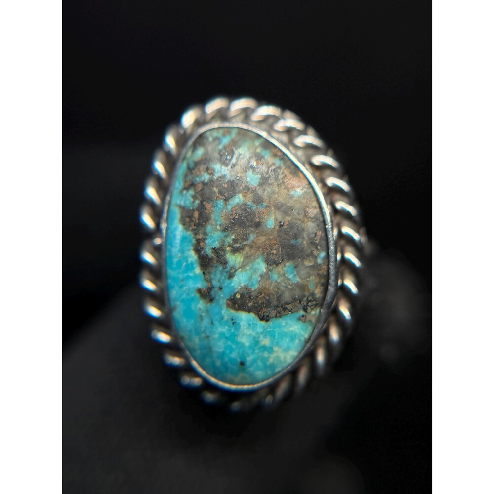 Vintage Native American High Matrix Turquoise Sterling Ring Size 4.5 - Picture 10 of 12